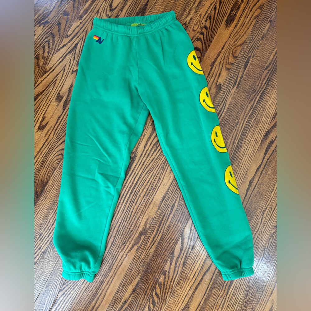 Aviator Nation Smiley Face Graphic Sweatpants Green XS